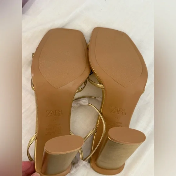 NWOT ZARA Gold Strappy High Heel Sandals - Picture 7 of 7